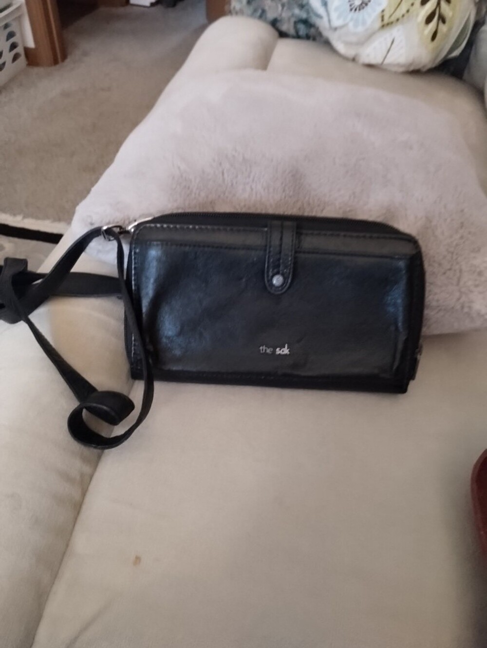 The SAK Black Leather Crossbody 3-in -1;  ID; Checkbk; Phone wallet